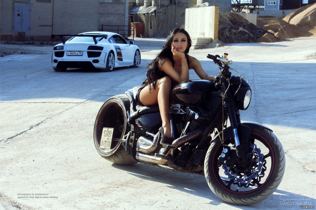 Sexy model Brunettes on a motorcycle in Mecca