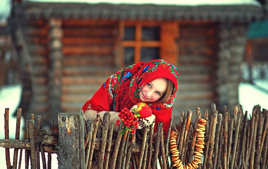 Sexy girl Women in Slavic costumes in Mecca